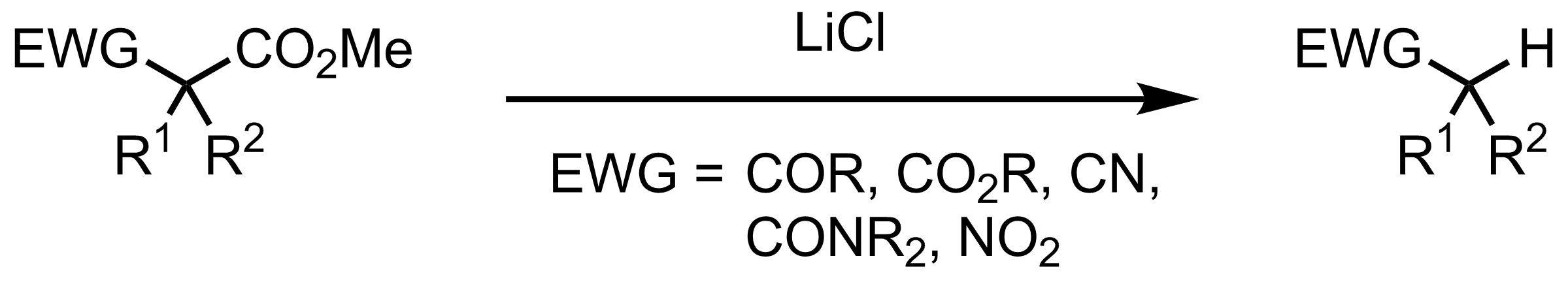 Schematic representation of the Krapcho Decarboxylation.